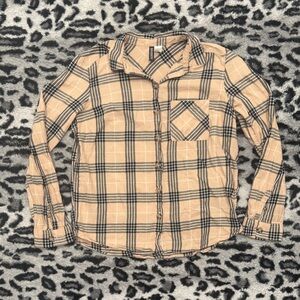 Divided Beige and Black Plaid Button Down Shirt